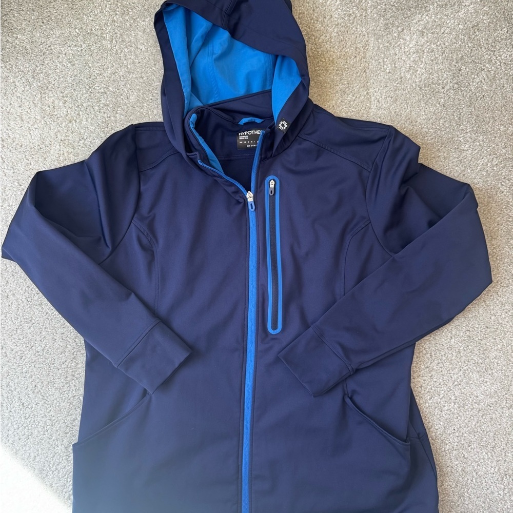 Hypothesis Scrub Hooded Softshell Jacket in Navy with Bright Blue Trim unisex